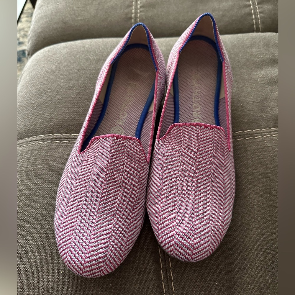 Rothy's Pink and White Herringbone Flats